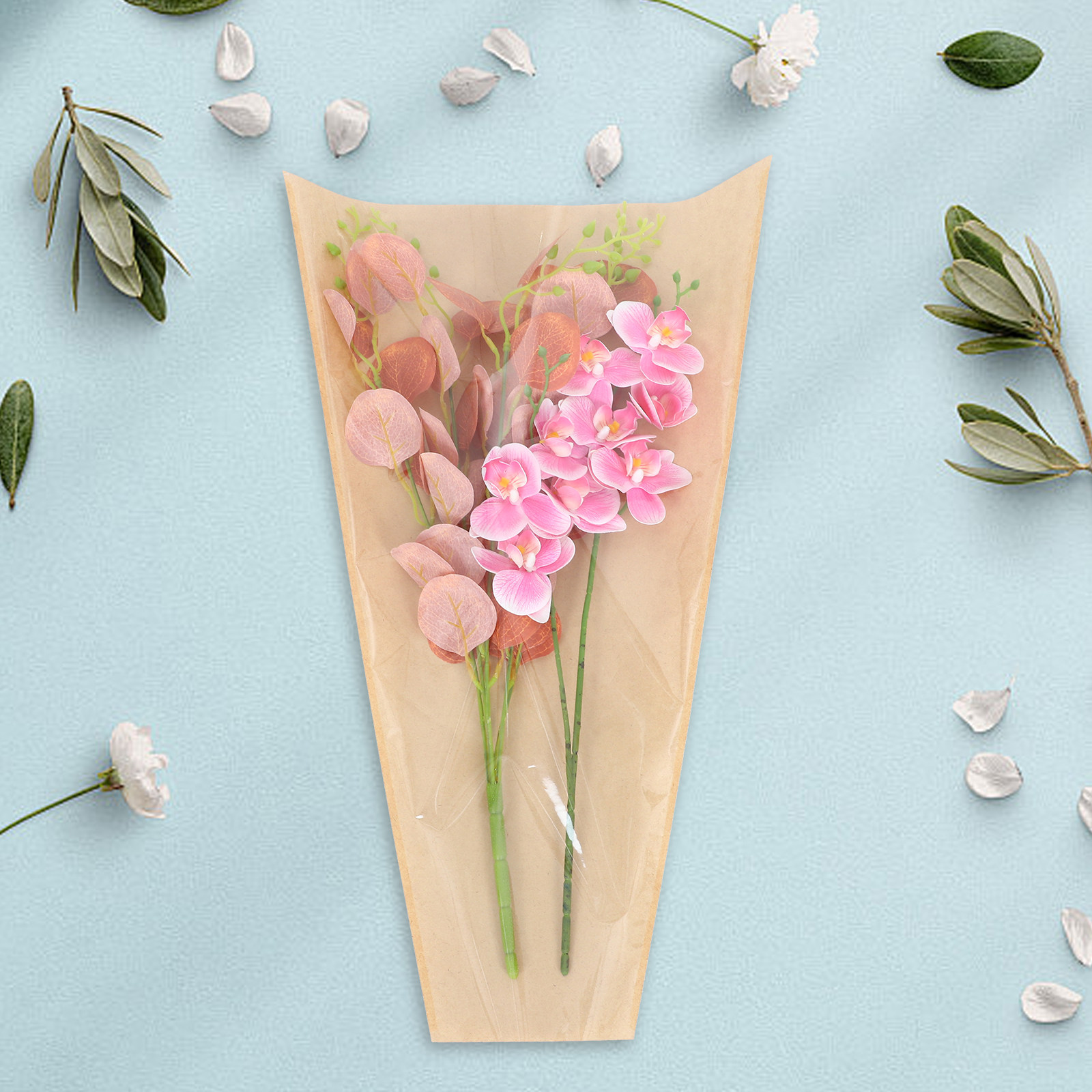 Flower Wrap Kraft - 50 Adet Kraft Çiçek Çantası Şeffaf